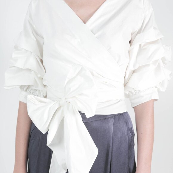 MAAC London Hull Puff Sleeve Wrap Front Blouse - Picture 4 of 6